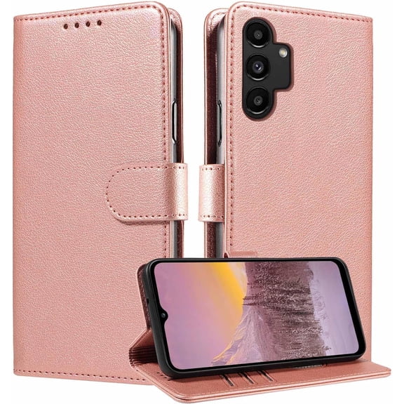 Designed for Galaxy A13 5G Phone Case Wallet/A13 4G Case/A04/A04S Case,[RFID-Blocking Card Slots] Stand Leather Protection,Magnetic Flip Cases Cover for Galaxy A13 4G/5G/A04/A04S (Rose Gold)