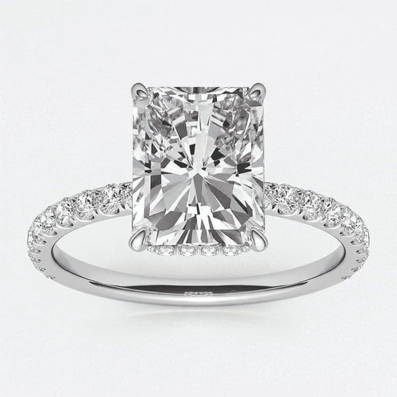 Radiant Moissanite Halo Ring in White Gold Plated Sterling Silver Ring by Auory for Women