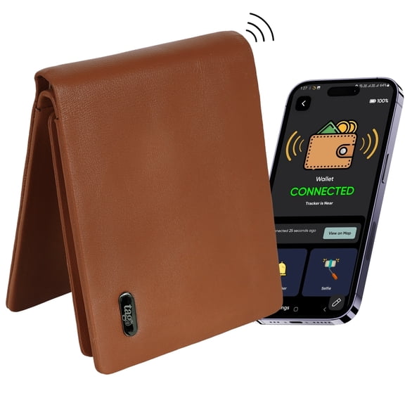 tag8 Dolphin Smart Leather Wallet for Men, Gps Bluetooth Tracker Enabled Purse for Men to Find & Locate It, Anti-Theft Rfid Blocking Wallet with 8 card slot, Works with Android & Ios, Timeless Tan