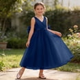 thumbnail image 5 of Ticikt Girls Flower Girl Dress Tulle Lace Wedding Party Bridesmaid Birthday Pageant Formal Dresses,Color:Navy,Size:7-9 Years, 5 of 9