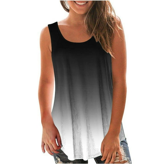 Women Gradient Tank Tops Sleeveless Pullover Top Loose Flowy Blouses Summer Streewear Top Camisole