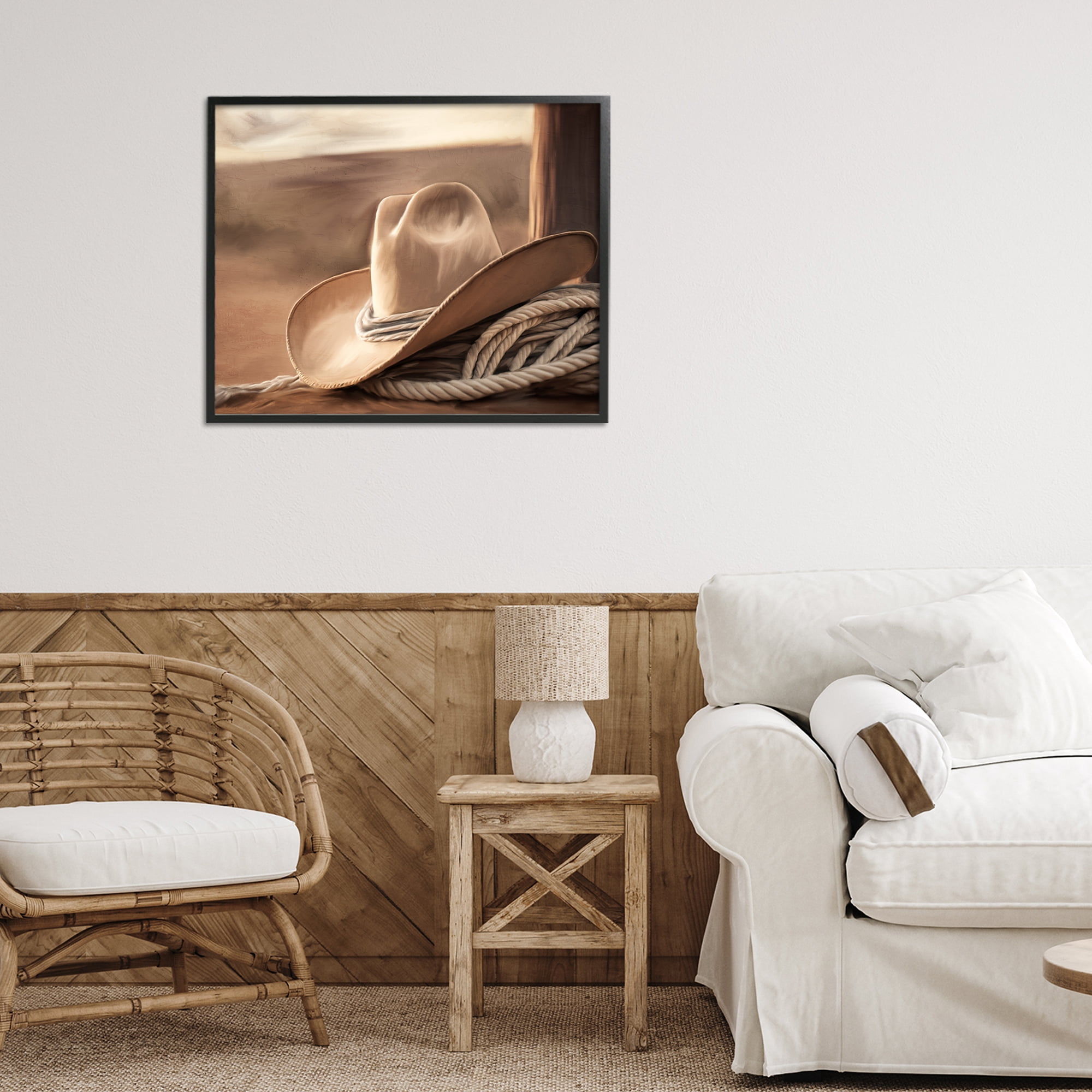 Stupell Industries White Cowboy Hat Black Framed Giclee Art, design by Kim Allen