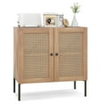 thumbnail image 1 of Costway Rattan Buffet Sideboard Wine Cabinet Cupboard w/ Adjustable Shelf Oak, 1 of 8