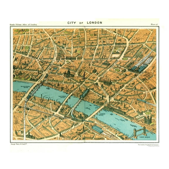 Historic Map - London England - Philip 1904 - 28.35 x 23 - Vintage Wall Art
