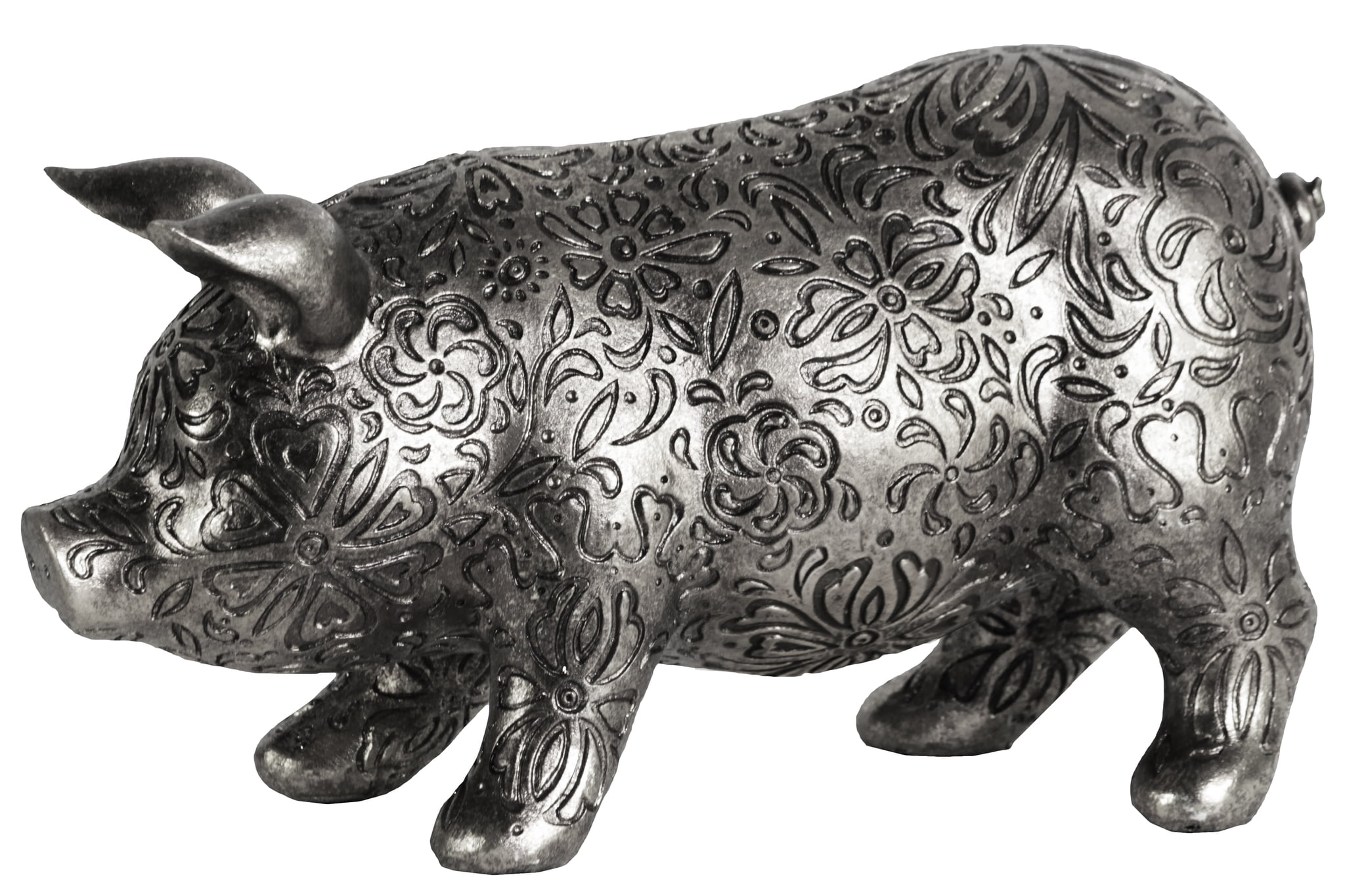 Resin Pig Figurine Finish Gray 7.5"