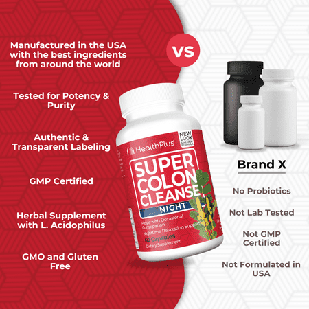Health Plus Super Colon Cleanse Night Formula, 60 Capsules, 30 Servings
