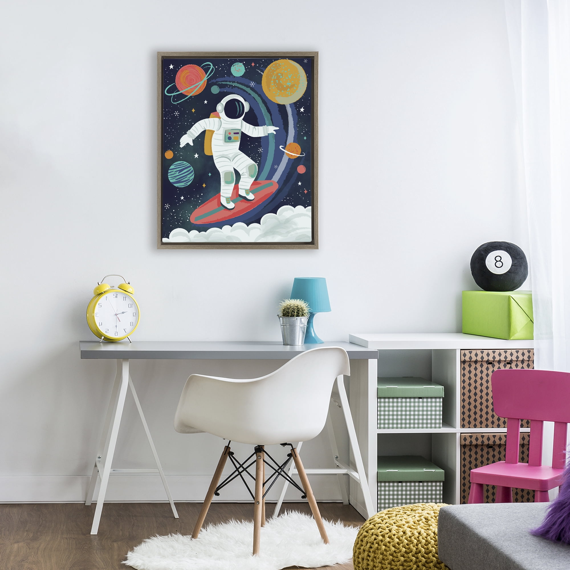 Stupell Industries Surfing Astronaut Beyond Space Brown Framed Floater Canvas Wall Art, design by Lisa Perry Whitebutton
