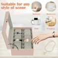 thumbnail image 2 of Bibana 12 Slot PU Leather Lockable Watch Storage Boxes, Men & Women Jewelry Display Drawer Case, 2-tier Organizer Watch Showcase with Glass Lid(Pink), 2 of 6