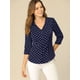 thumbnail image 4 of Blusa de oficina vintage Allegra K con botones de manga 3/4 y lunares Azul oscuro L, 4 of 6