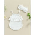 thumbnail image 4 of Bagilaanoe Newborn Baby Girl Summer Rompers Print Sleeveless Bodysuits + Headband 3M 6M 12M 18M Infant One Piece Jumpsuit, 4 of 7
