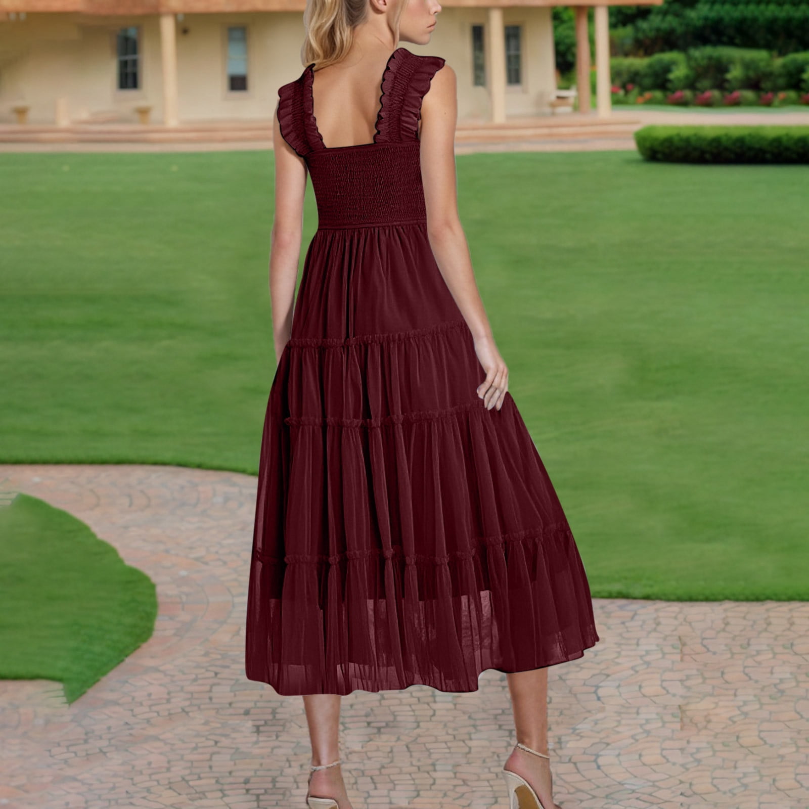 Mgmyaa Womens Summer Long Dresses Square Neckline Sleeveless Low