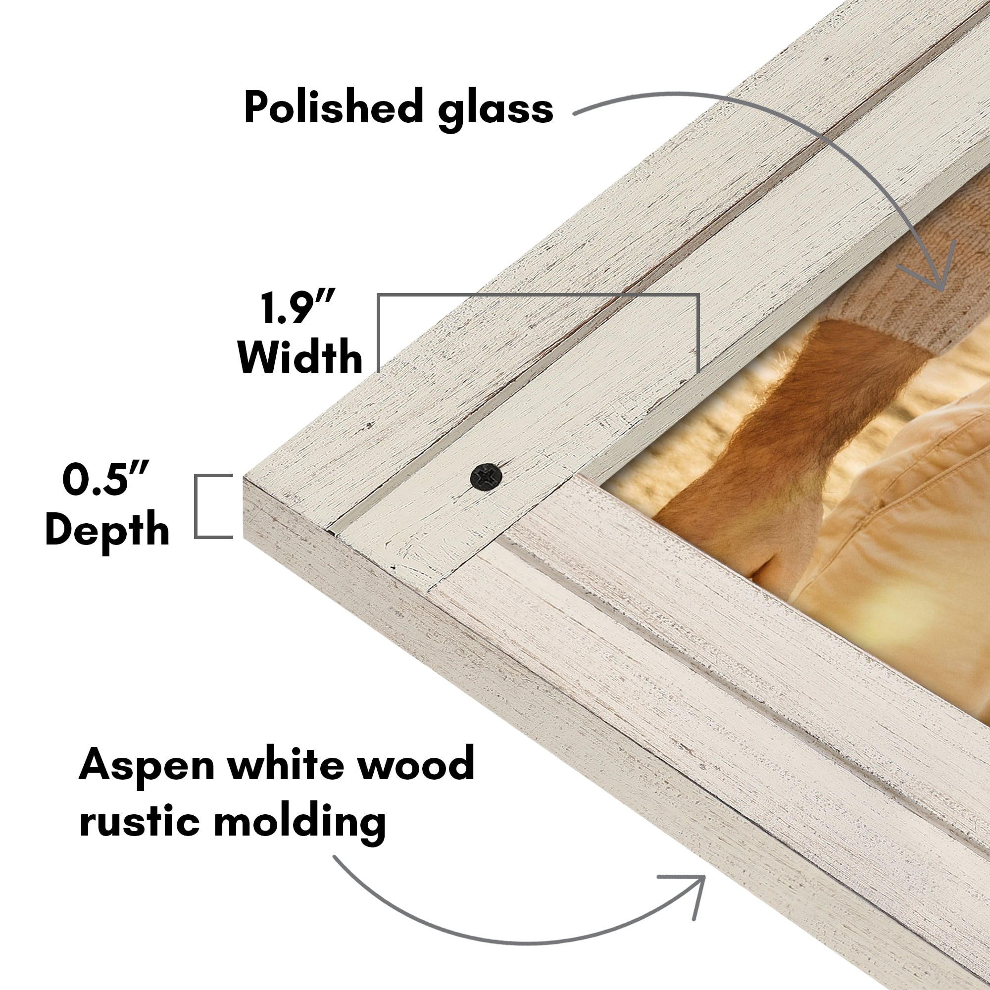 Americanflat 9x12 Picture Frame Polished Crystal Clear Glass Hampton Collection Distressed Wall - Aspen White