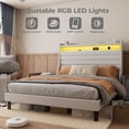 thumbnail image 3 of Ataucjin Twin Size Bed Frame with LED Light and Charging Station,Upholstered Platform Bed with Headboard,Headboard with 2-Tier Storage Shelves,Sturdy Wooden Slats Support,No Box Spring Needed, 3 of 9