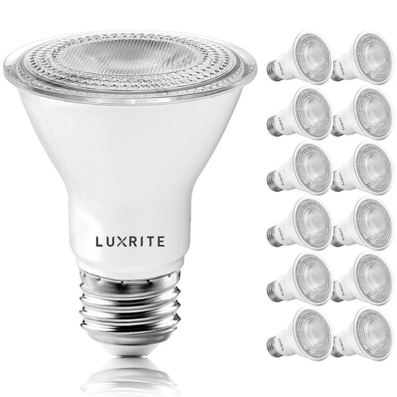 Luxrite 12-Pack PAR20 LED Bulbs 7W=50W 5000K Bright White Dimmable Indoor Outdoor 500 Lumens Wet Rated E26 UL Listed