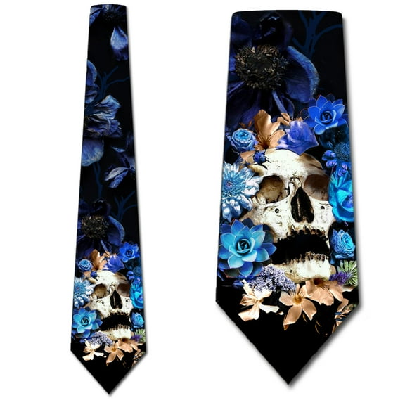 Floral Skull Ties Mens Halloween Necktie Skull Tie by Three Rooker
