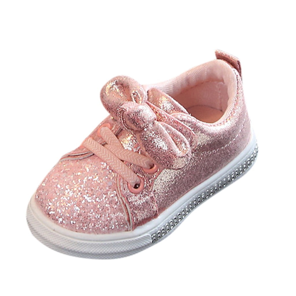 US Child Baby Girls Boys Bling Sequins Bowknot Crystal Run Sport Sneakers Shoes 