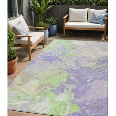 HomeRoots 618545 5 x 8 ft. Lavender, Mint Green & Beige Abstract Washable Indoor & Outdoor Rectangle Area Rug