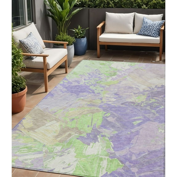 HomeRoots 618545 5 x 8 ft. Lavender, Mint Green & Beige Abstract Washable Indoor & Outdoor Rectangle Area Rug