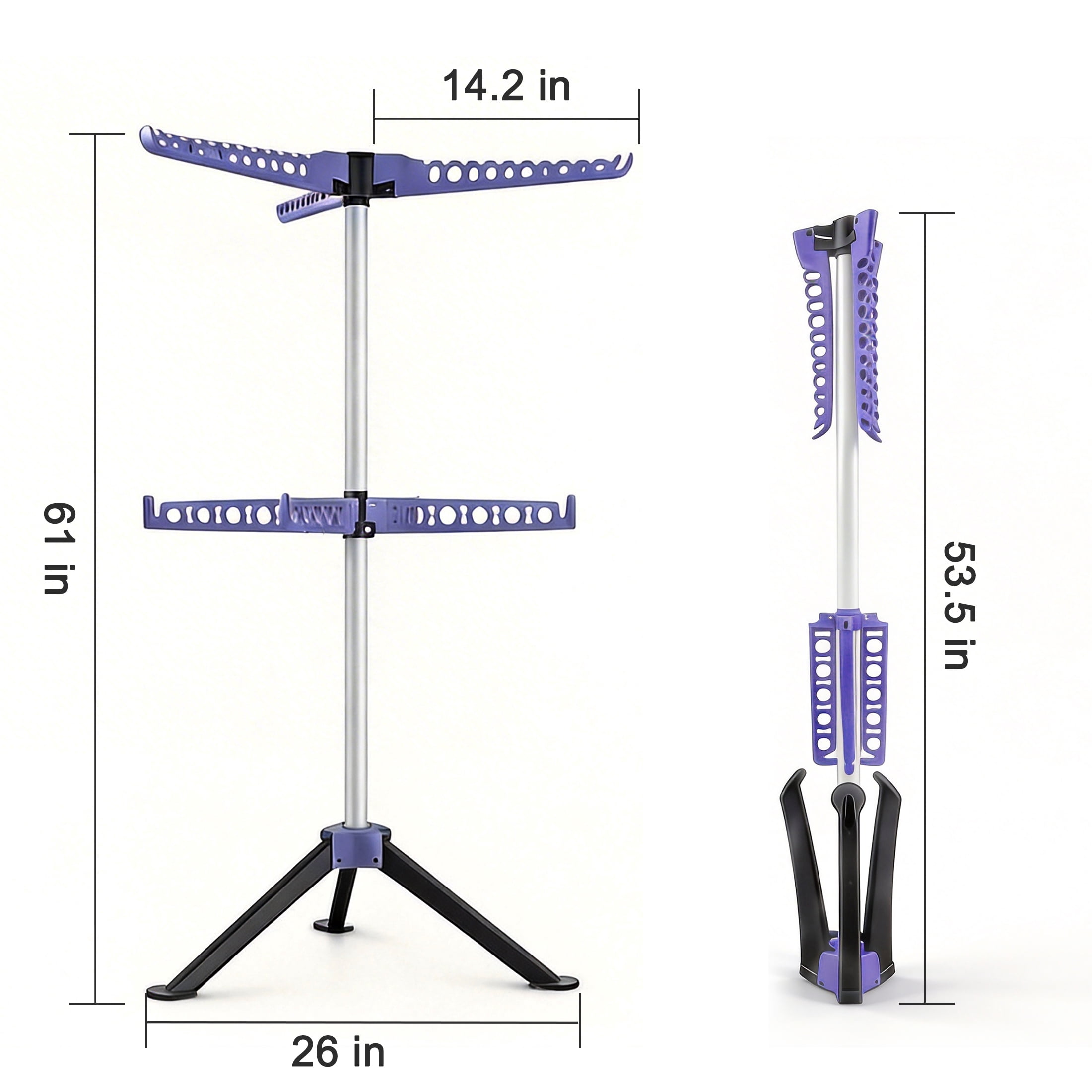GARITIN Foldable Tripod Clothes Drying Rack, 2-Tier Folding Laundry Rack 61 Inch, 7 Arms 3 Legs, Portable Collapsible Clothing Airer for Indoor Outdoor, Blue