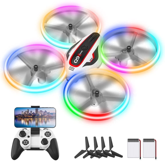 Drones for Kids with 1080p Camera,RC Drone Small Helicopter,Birthday Gifts for Boys and Girls Beginners Friendly,Mini Quadcopter Toy With 2 Batteries,Propeller Protect,Altitude Hold,LED Light