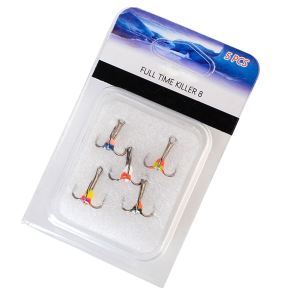 BCLONG 5pcs Carbon Steel Fishing Treble Luminous Hook Ice Fishing Three Jaws Drill