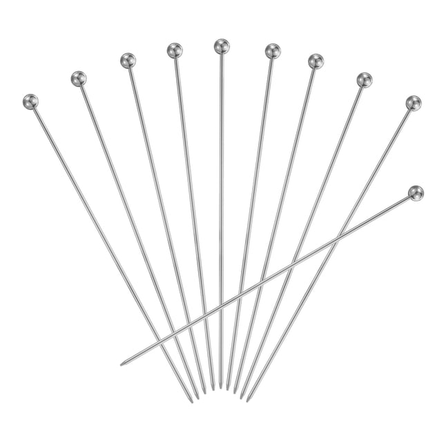 Uxcell 10Pcs Stainless Steel Cocktail Toothpicks, 7.9 Inch Metal Cocktail Picks Fruit Sticks, Silver Ball