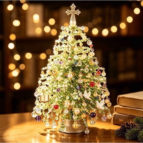 DIY Beaded Christmas Tree Kit, 3D Bead Tree Craft Kit for Adults, Beaded Tabletop Christmas Decor, Holiday Centerpiece for Home, Party Decoration and Creative Gift Giving,Classic Green