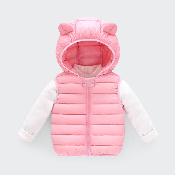 ZyeKqe Quilted Puffer Vest for Toddler Kids Cute Bear‑ear Sleeveless Full Zip‑up Coat for Infant Boys Girls Fall Winter