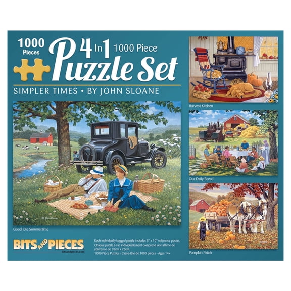 Bits and Pieces 4-In-1 Multi-Pack Simpler Times 1000 Piece Jigsaw Puzzles by John Sloane 20" x 27"