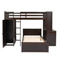 thumbnail image 3 of Twin Size Solid Wood Loft Bed with a Stand-alone bed, Shelves, Desk, and Wardrobe, Multifunctional Loft Bed with Ladder, Shelves, Wooden Loft Bed, No Box Spring Needed(Espresso), 3 of 8
