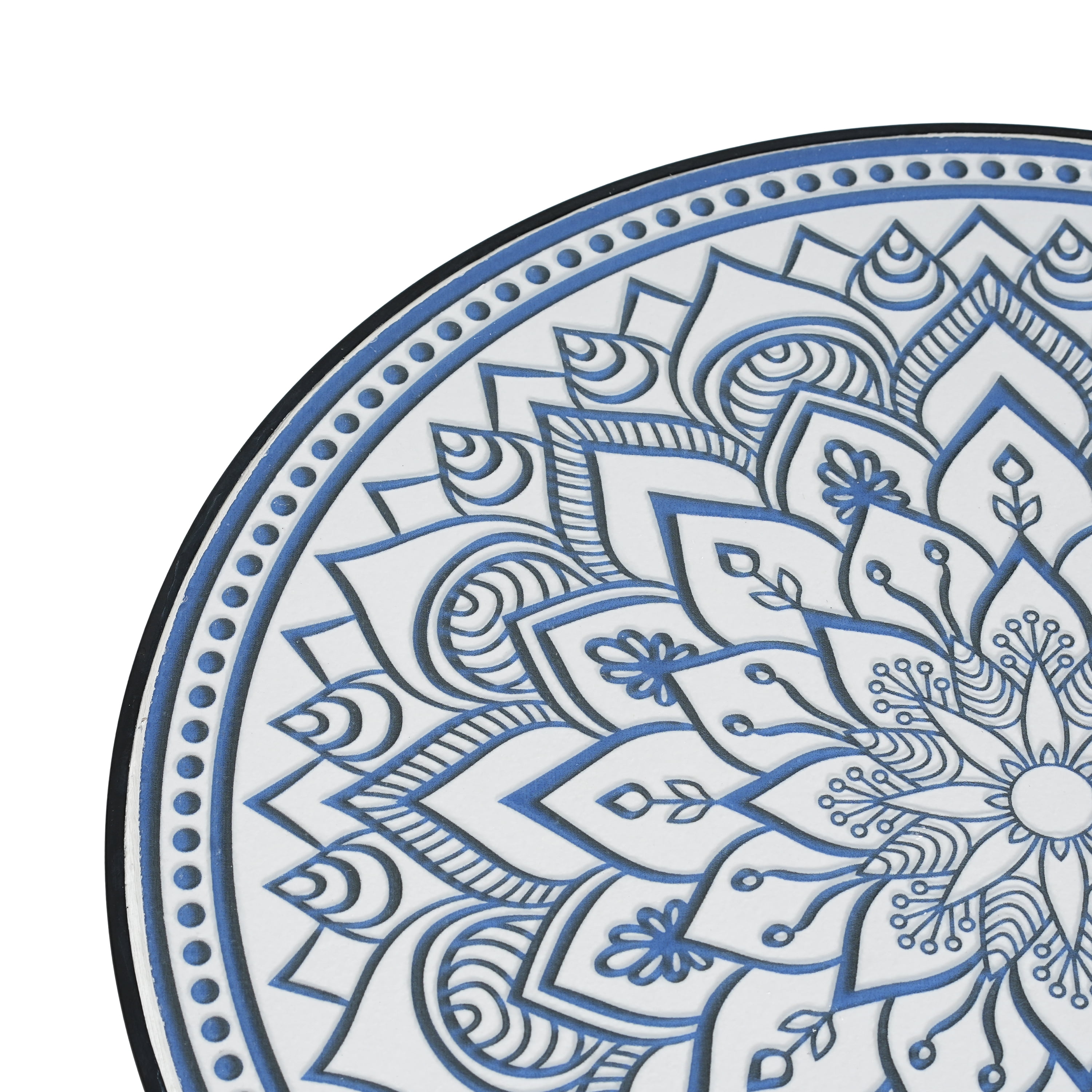 Outdoor Round Mosaic Top Iron Leg Side Table for Patio Garden, Blue