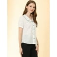 thumbnail image 4 of Camiseta De Manga Corta Con Cuello Peter Pan Y Lunares Vintage Para Mujer Blanco XS, 4 of 6