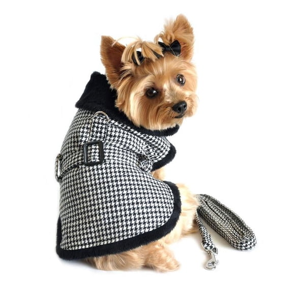 Black and White Classic Houndstooth Dog Harness Coat with Leash - X-Large
