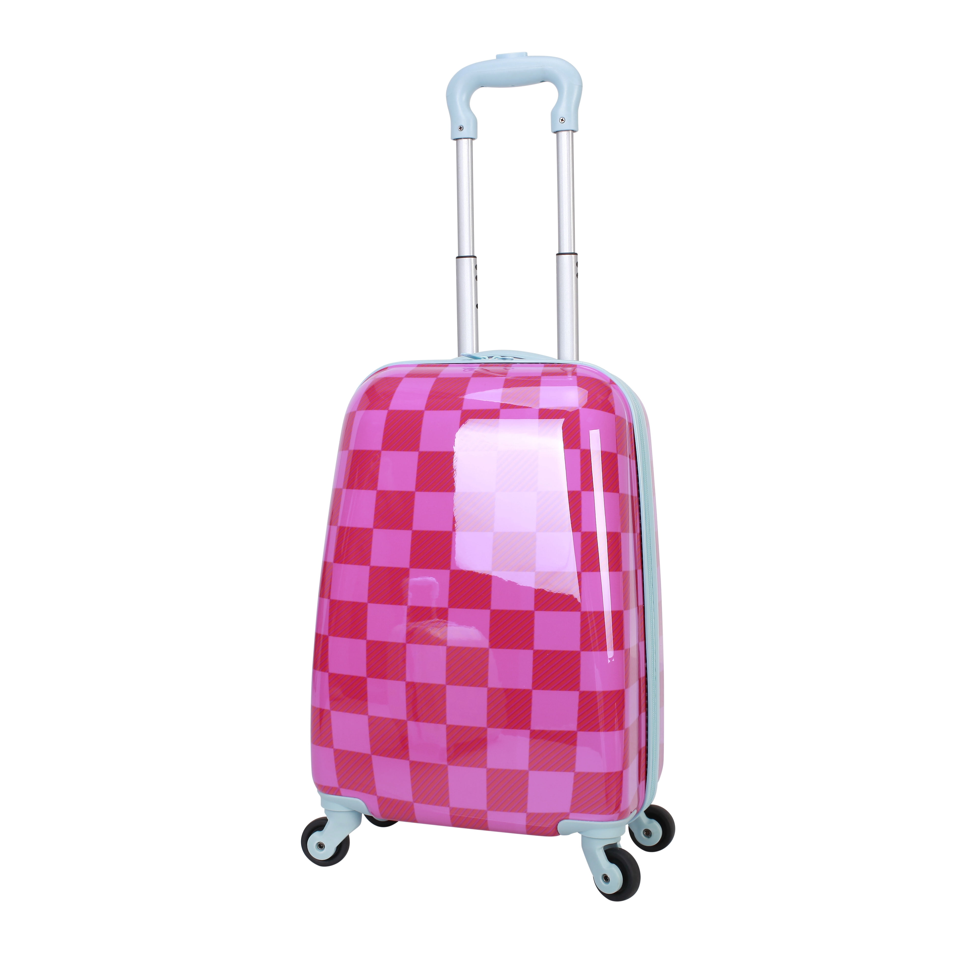 CRCKT Kids Girl 21" Checker Hardside Carry-on Luggage With 360 Spinner Wheels - Carmine Rose, Hot Pink Check
