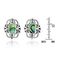 thumbnail image 5 of Vintage Sterling Silver Ornate Swirls Oval Abalone Shell Inlay Stud Earrings, 5 of 5