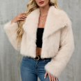 thumbnail image 7 of Stichou Womens Faux Fur Jacket Fluffy Fur Coat Cropped Long Sleeve Lapel Fuzzy Winter Outerwear Open Front Warm Jackets Beige 2XL, 7 of 7