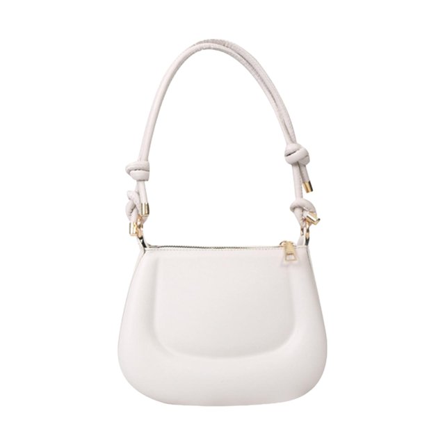 Bolso de hombro para mujer, bolso de mano de PU, bandolera ligera e informal con cremallera Blanco