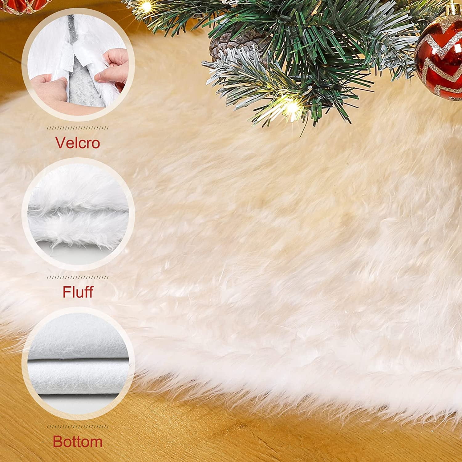 36" Christmas Tree Plush Skirt Holiday Tree Ornaments Round Snow White Xmas Tree Skirt Mat Base Cover for Merry Christmas Decor & New Year Party Holiday Home Decorations