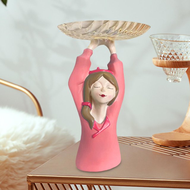 Bandeja de servicio de creatividad nórdica, esculturas de figuritas, almacenamiento , entrada, adorno de oficina, Bar, galleta, , , Rosado BLESIY Figuritas de niña de resina