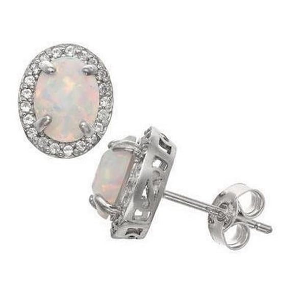 Harry Chad Enterprises 61577 14K White Gold 10.80 CT Opal & Pave Diamonds Stud Halo Earrings