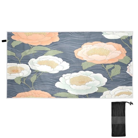 Japanese Style Flowers Pattern Quick Dry Sand Resistant Beach Towel 30x60in Lightweight for Pool, Gym, Travel