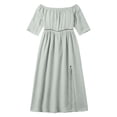 thumbnail image 4 of ClodeEU Women's Linen Blend Off The Shoulder 3/4 Sleeve Lace Patchwork Maxi Dress,Casual Beach Dress with Side Slit Gray,Women's Plus S, 4 of 7