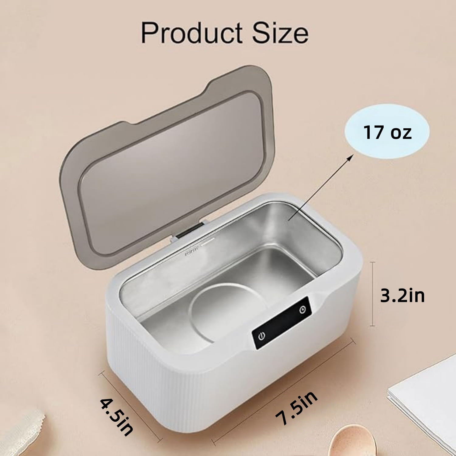 Behome Ultrasonic Jewelry Cleaner, 17oz 47KHz Professional Jewelry Cleaner, 3 Modes with Digital Timer, Portable Ultrasonic Cleaner for Jewelry, Eyeglasses, Rings, Watch Strap, White