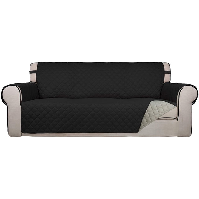 Housse de Sofa Matelassée Réversible, Protège-Meubles Résistant à l'Eau, Housse de Canapé Lavable avec Mousse Antidérapante et Sangles Élastiques pour Enfants, Chiens, Animaux (Sofa, Noir/beige)