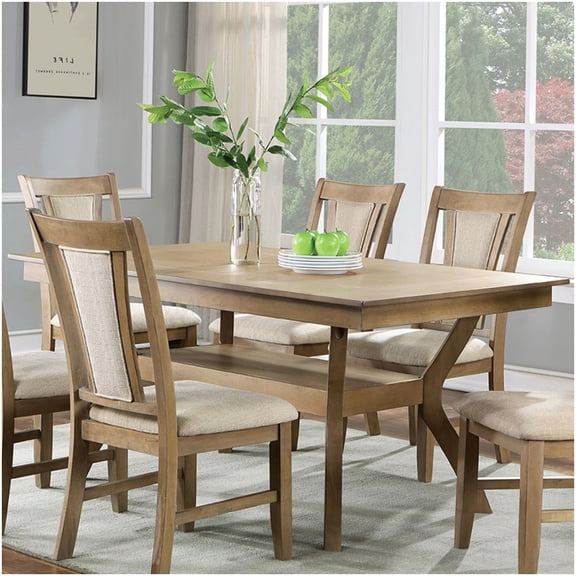 Modern Rectangular Dining Table with Open Bottom Shelf, Natural Finish Engineered Wood Table for Kitchen and Dining Room