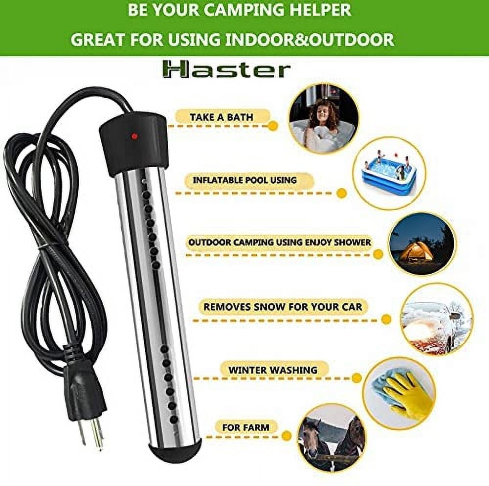 Portable Pool Immersion water Heater for Inflatable Pool Bathtub,Bucket Heater with 304 SS Guard,Electric Submersible Water Heater with LCD Thermometer,Heat 5 Gallon Water in Minutes In&Out