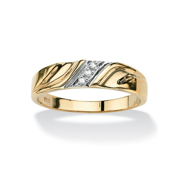 Palm Beach Jewelry Men S Diamond Accent 18k Gold Over Sterling Silver Diagonal Wedding Band Ring Walmart Com