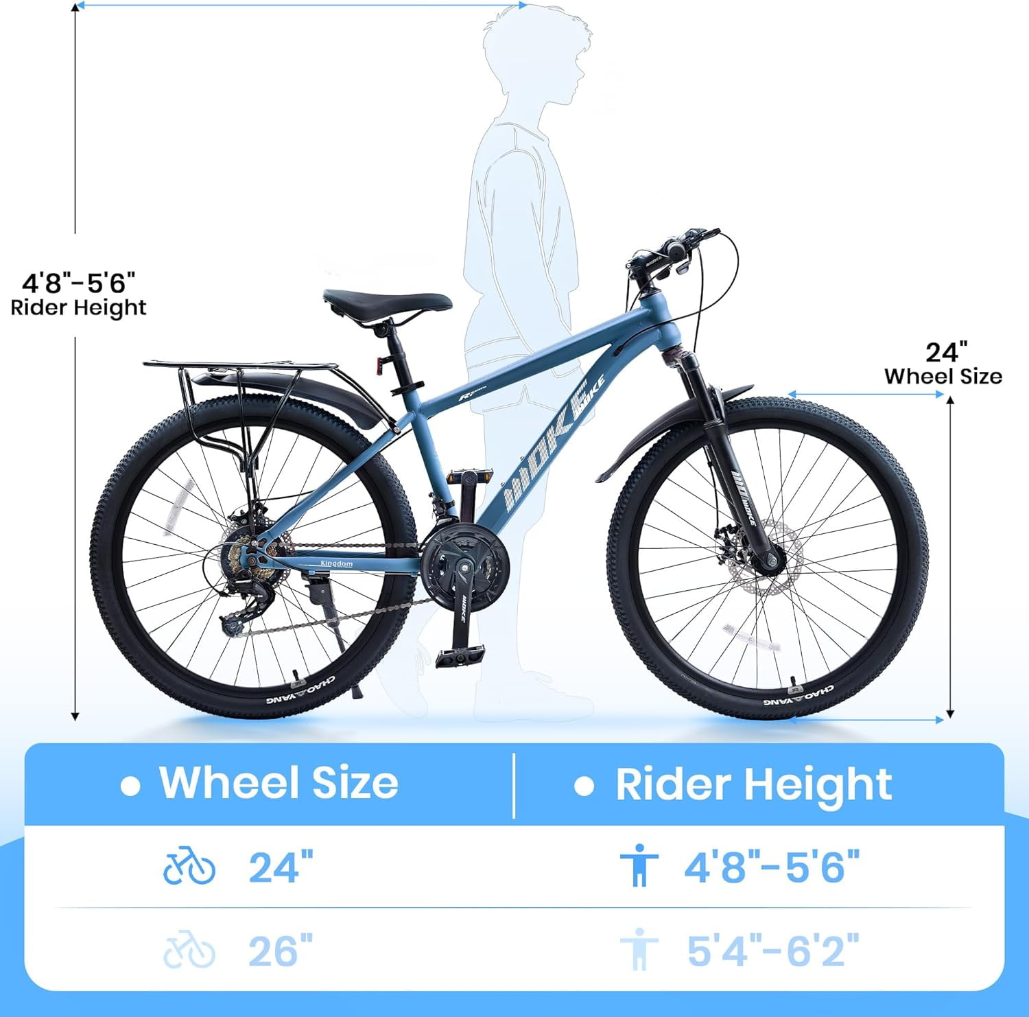 Akaber 24" Mountain Bike for Kids, Kids Bike for Boys and Girls, Bicycles with 21-Speed Drivetrain, Suspension Fork, Dual Disc Brakes, Rear Rack