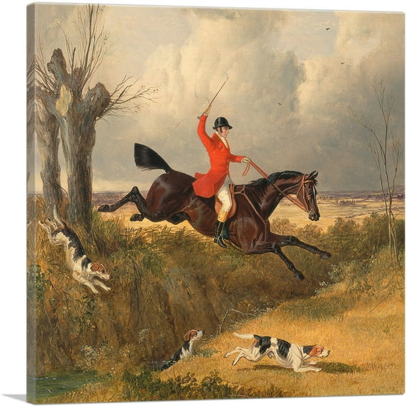ARTCANVAS Foxhunting Clearing a Ditch Canvas Art Print by J.F. Herring Senior - Size: 36" x 36" (0.75" Deep)