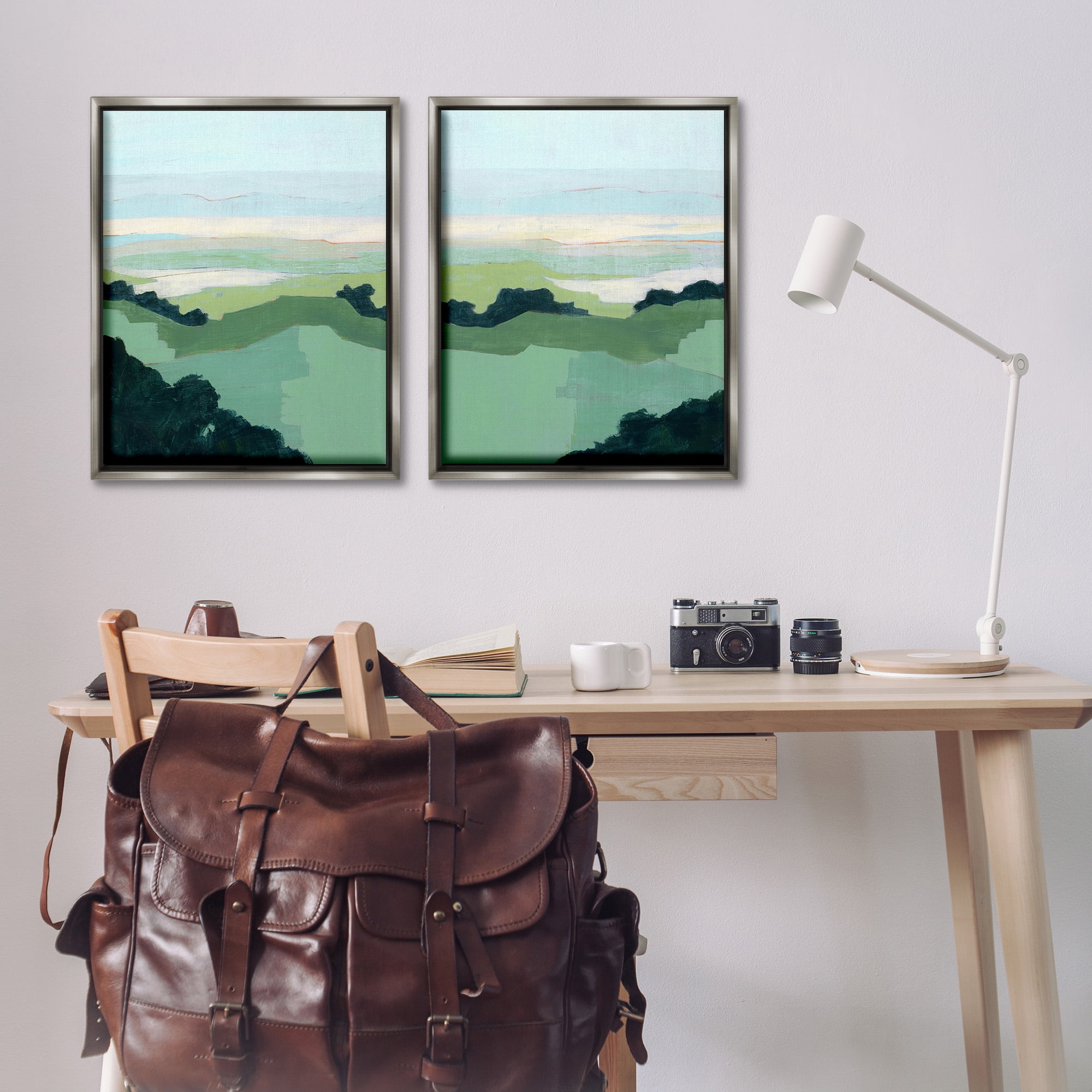 Stupell Industries Hill Side Nautical Landscape Abstract Landscape Painting Gray Floater Framed Canvas Art Print Wall Art, 25 x 31, Set of 2